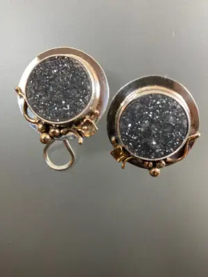 ER 2135 Black Drusy with Omega Backs