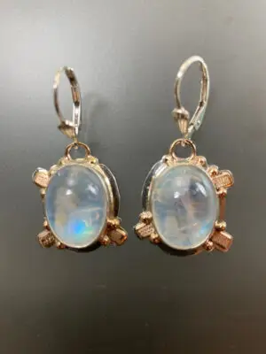 ER 2129 Rainbow Moonstone with Sterling lever backs