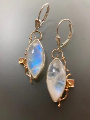 ER 2130 Rainbow Moonstones with Sterling lever backs